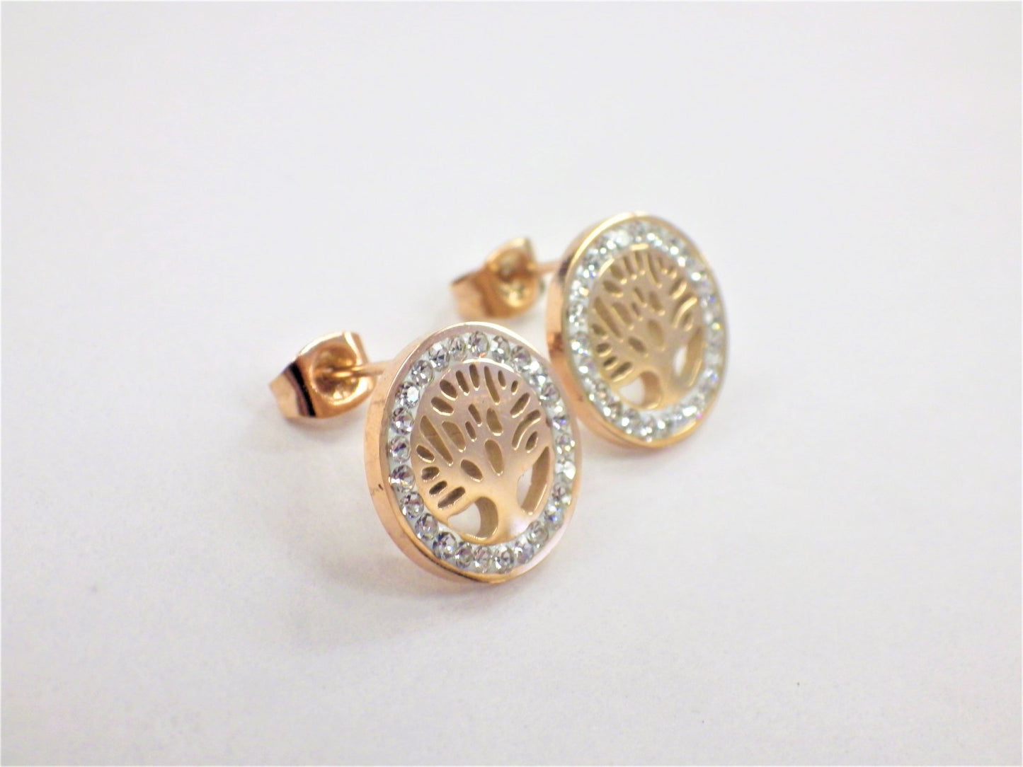 BO Arbre Zircon Inox Or Rose - Rouge Inox