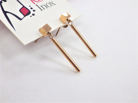 BO cube et tige or rose - Rouge inox