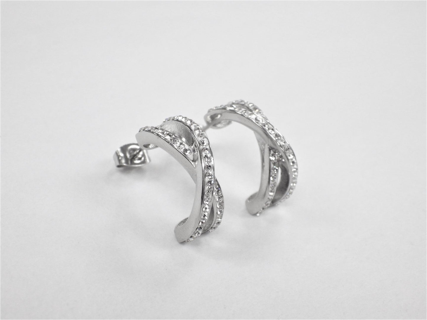 BO demi anneau croisé avec zircon - Rouge inox