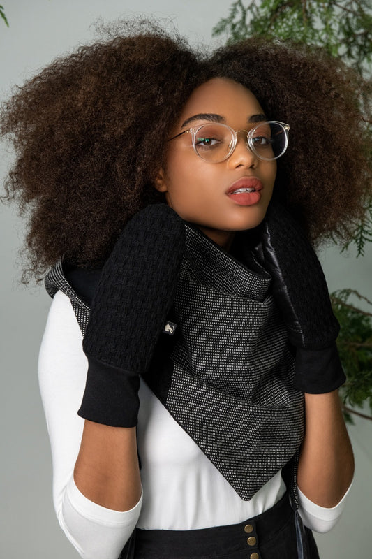 Mitaine Kazak Tricot Carreau noir