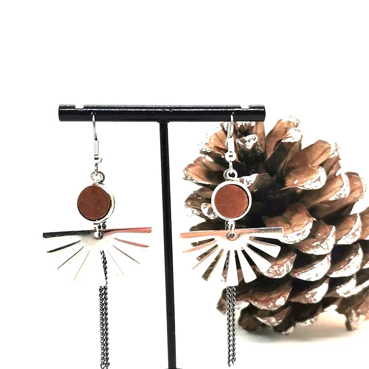 Boucles d'oreille Éventail cuir brun - Création Fish