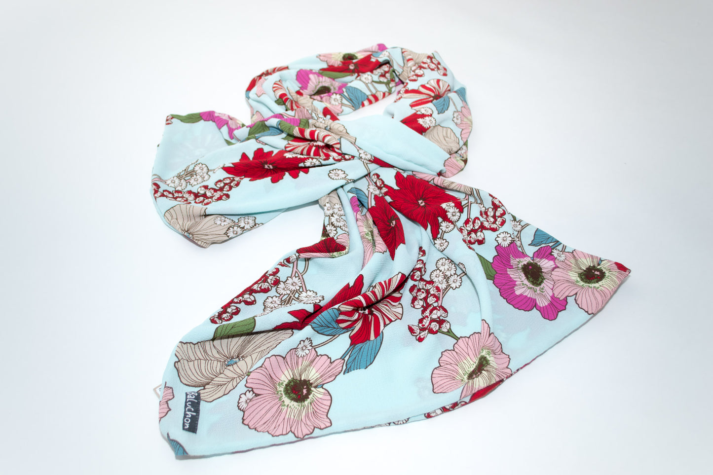 Blue floral baluchon shawl scarf