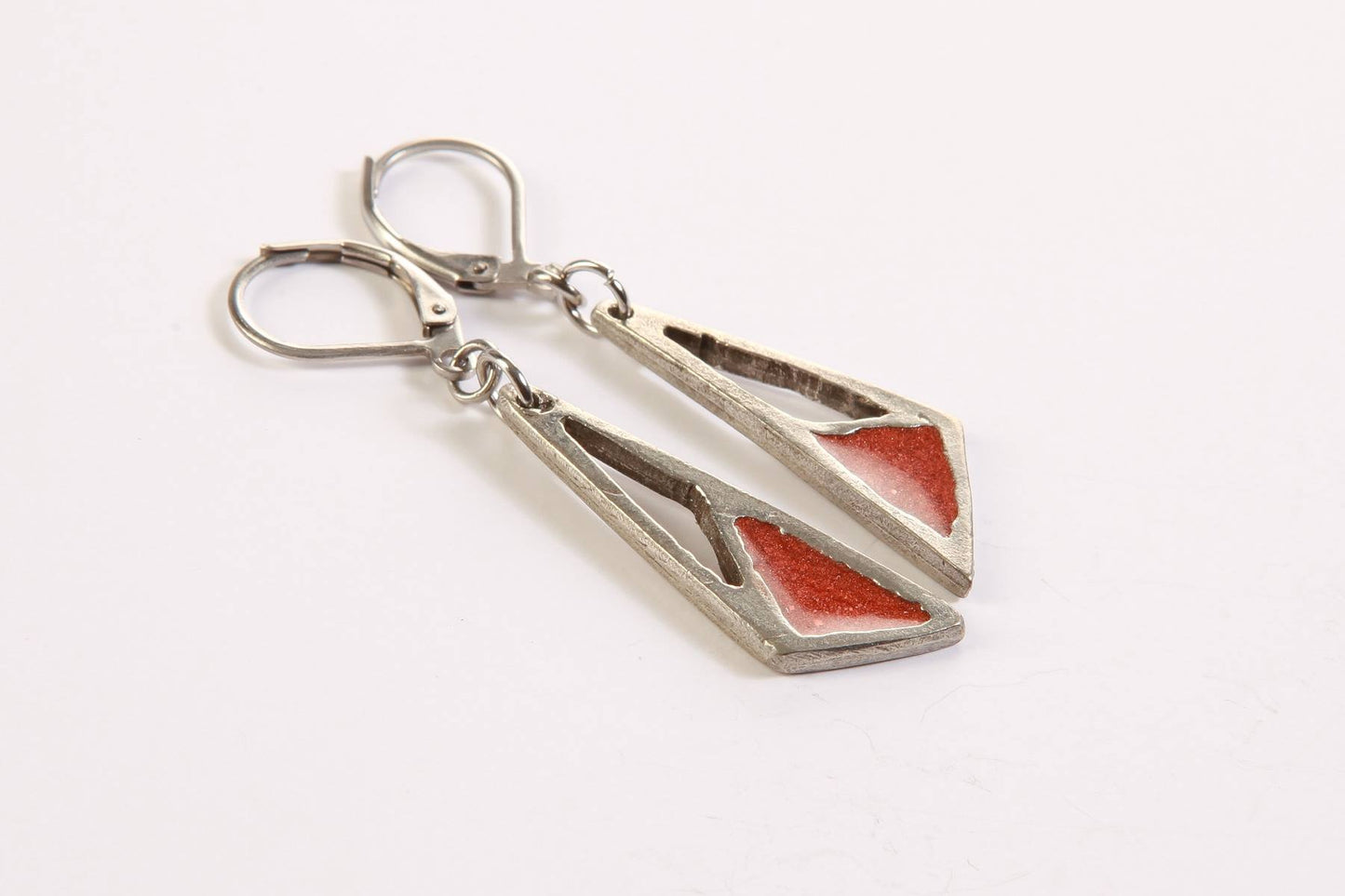 Suspendues à l'oreille Triangle Double Naturel - Rouge Bijoux