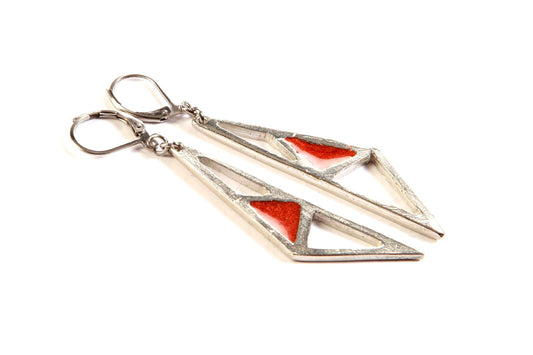 Suspendues à l'oreille Triangle Triple Naturel - Rouge Bijoux