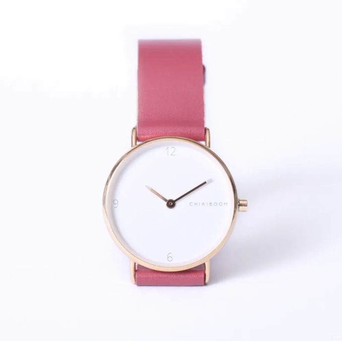 Montre or, bracelet rose foncé - Chikiboom