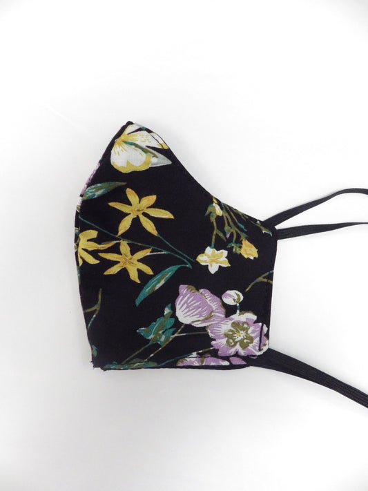 Noir & fleurs jaunes et mauves