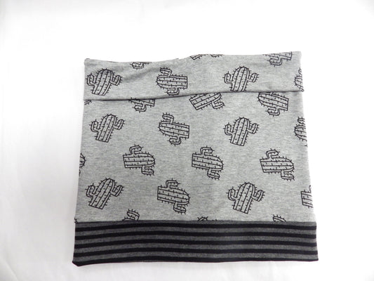 Col/cache-cou Baluchon motif cactus et ligné gris et noir