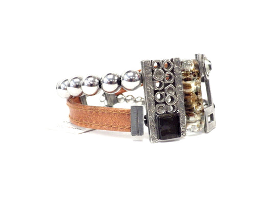 Bracelet cuir et stainless tan - Créart