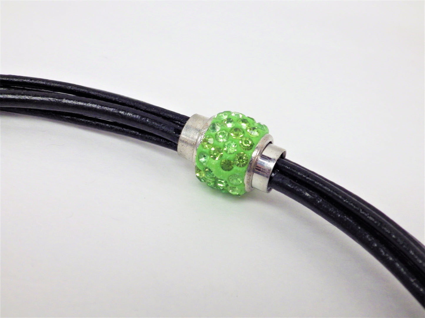 Black necklace/bracelet, green clasp, tubes, beads and silver medallion - MJ Bijoux