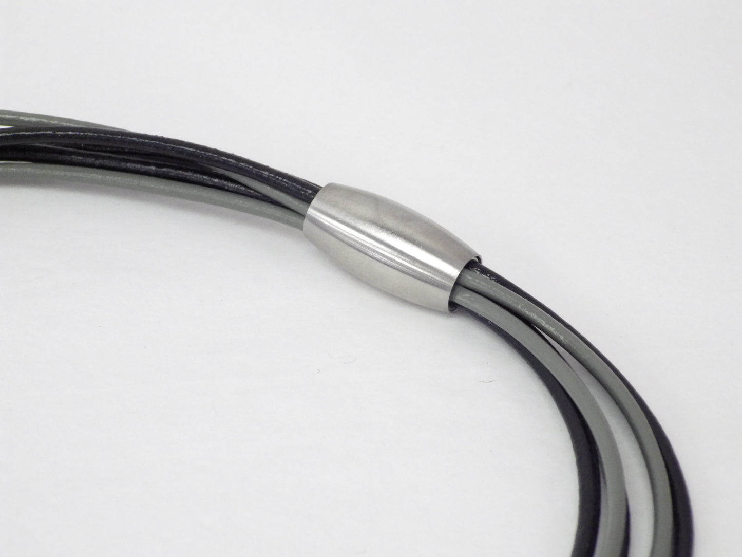 Collier/Bracelet noir et gris, tubes - MJ Bijoux