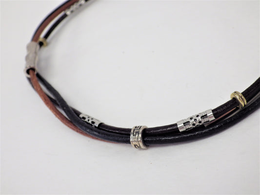 Collier/Bracelet noir et brun deux tons, pièces variées et tube - MJ Bijoux