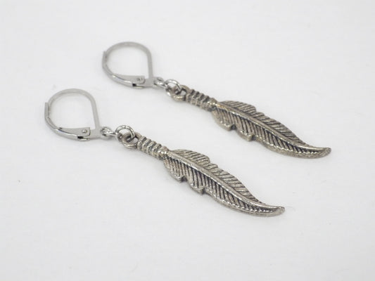 BO grosse plume argent - MJ Bijoux