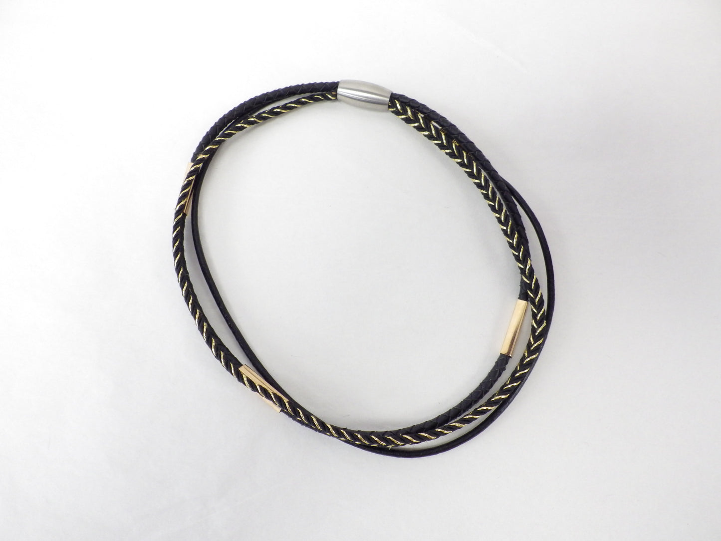 Collier/Bracelet tresse noire et dorée- MJ Bijoux