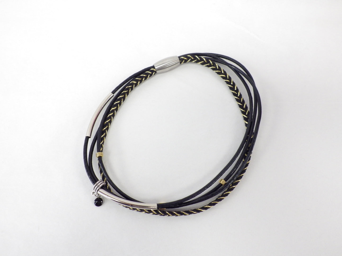 Collier/Bracelet tresse noire et dorée- MJ Bijoux