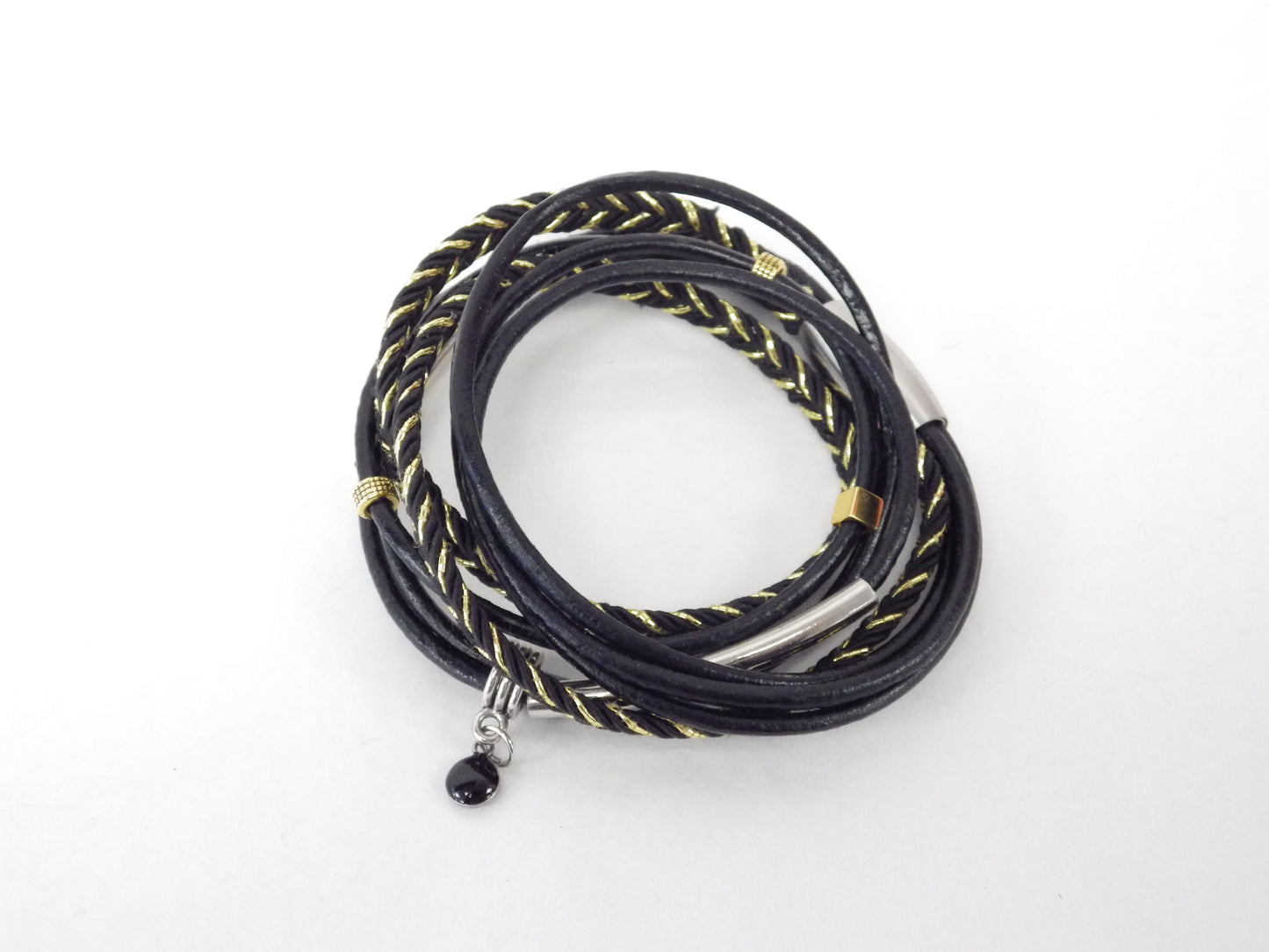 Collier/Bracelet tresse noire et dorée- MJ Bijoux