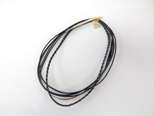 Collier/Bracelet noir et cordon doré plat - MJ Bijoux