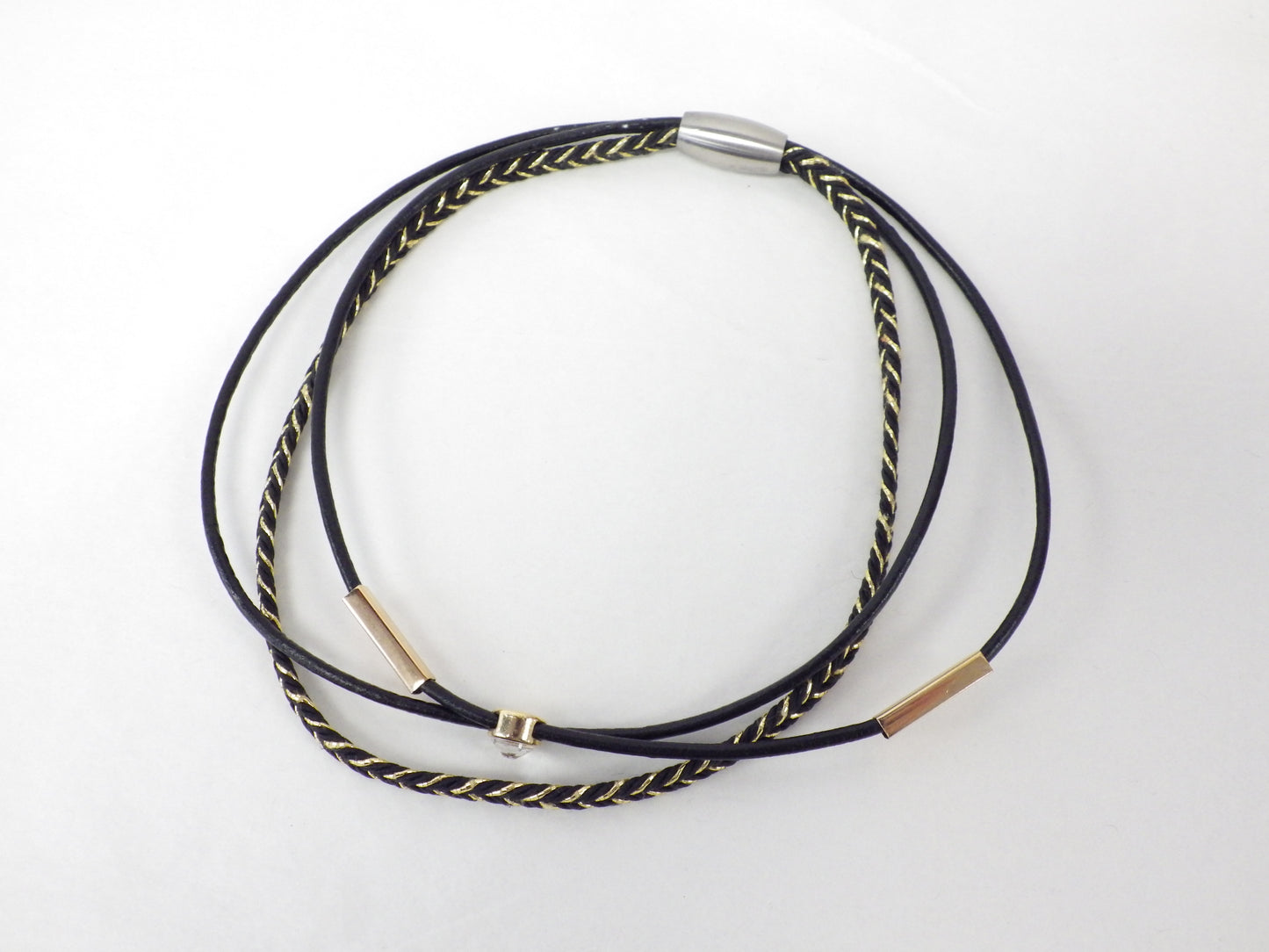 Collier/Bracelet tresse noire et dorée- MJ Bijoux