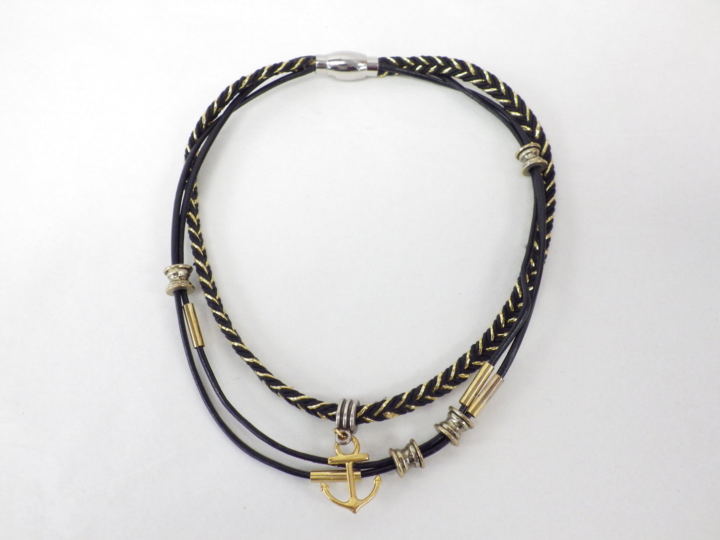 Collier/Bracelet tresse noire et dorée- MJ Bijoux