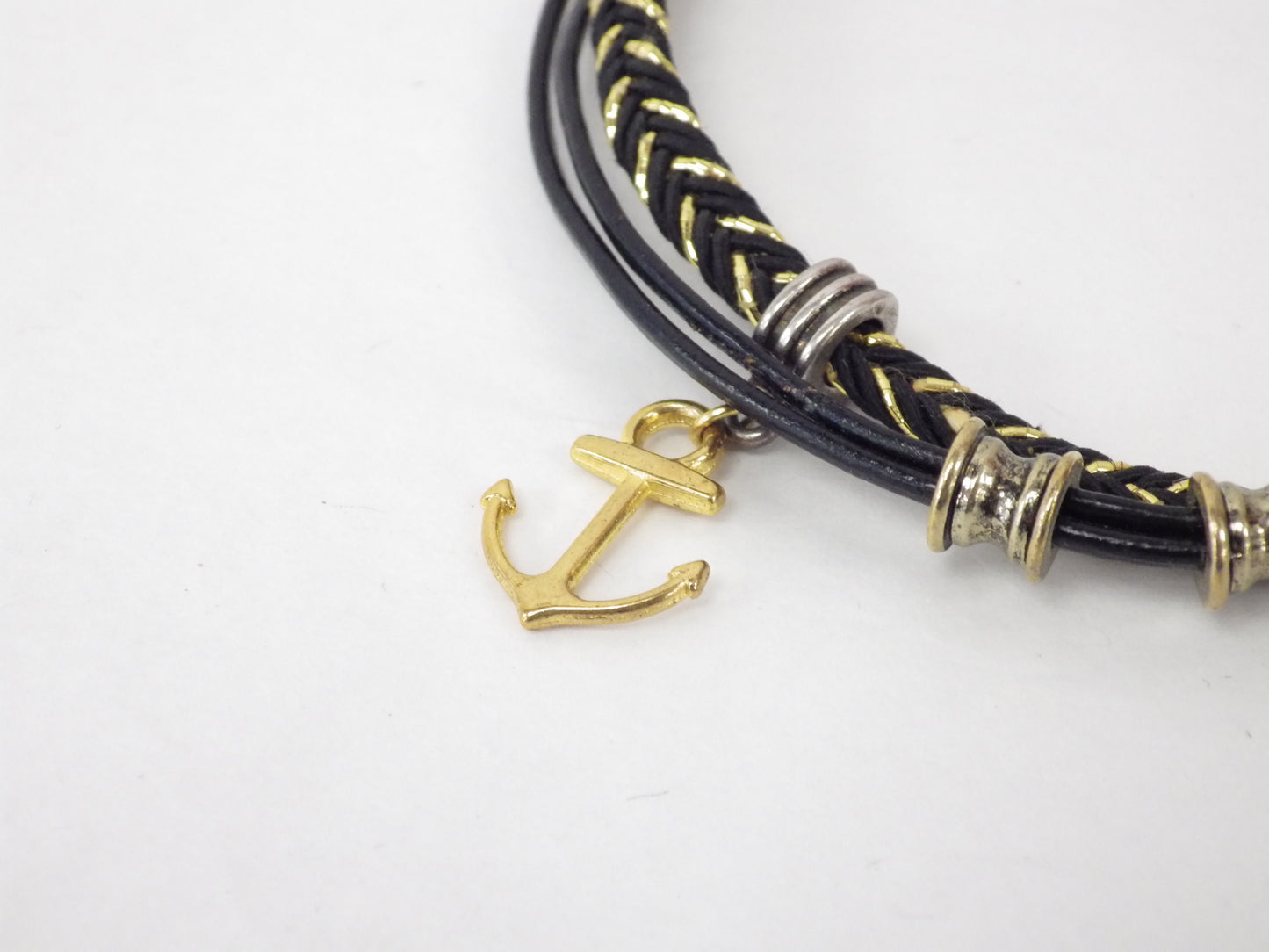 Collier/Bracelet tresse noire et dorée- MJ Bijoux