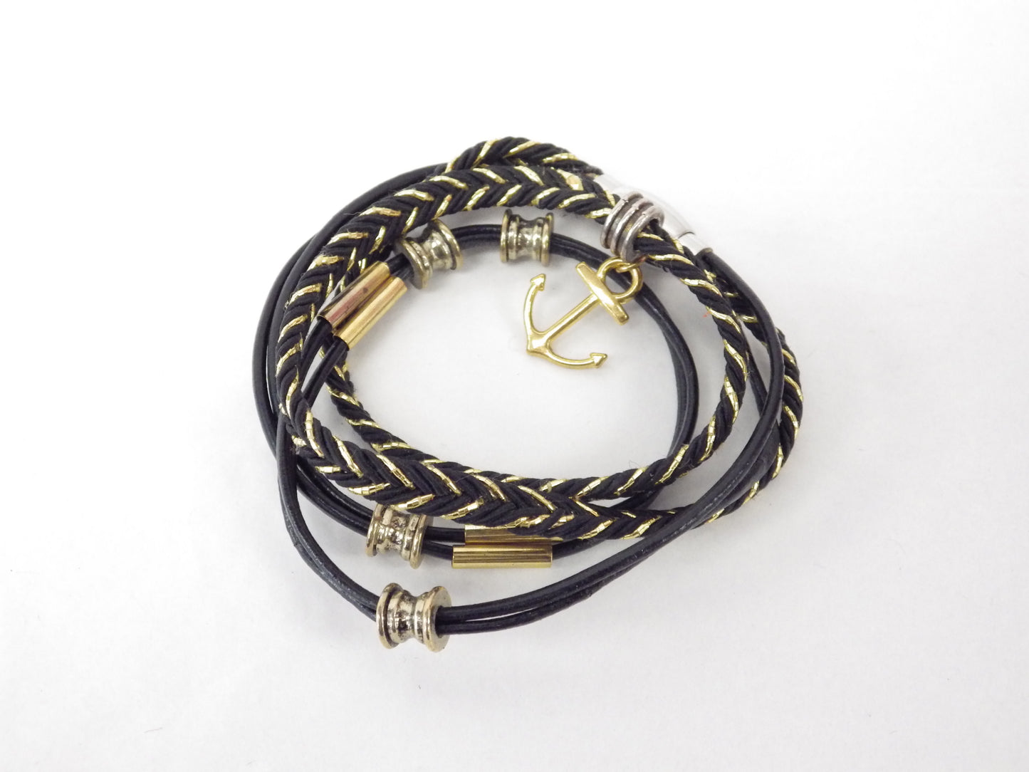 Collier/Bracelet tresse noire et dorée- MJ Bijoux