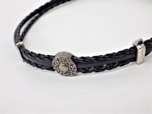 Collier/Bracelet noir, tresse noire et cercle viking - MJ Bijoux