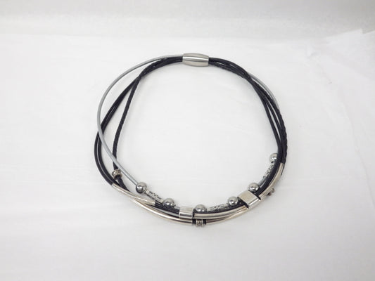 Collier/Bracelet avec file noir et argent et billes - MJ Bijoux