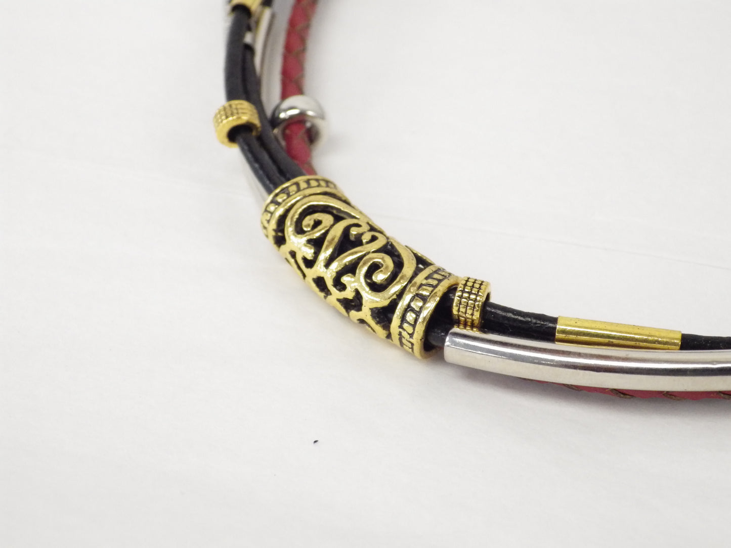 Collier/Bracelet avec tresse rouge - MJ Bijoux