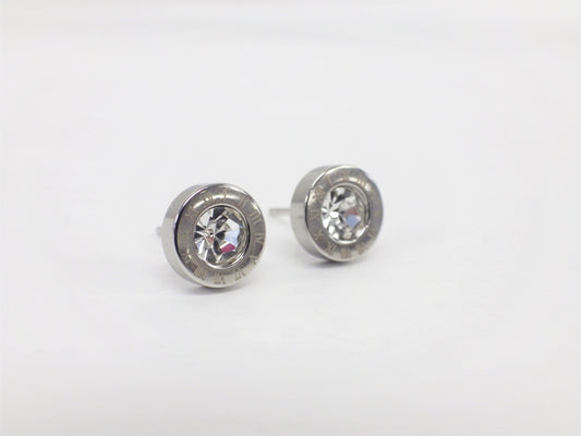 BO petites rondes argent cristal chiffres romains - Rouge Inox