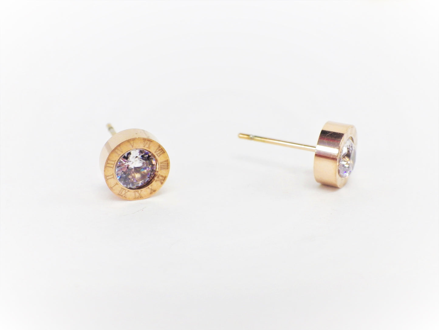 BO petites rondes or rose cristal chiffres romains - Rouge Inox