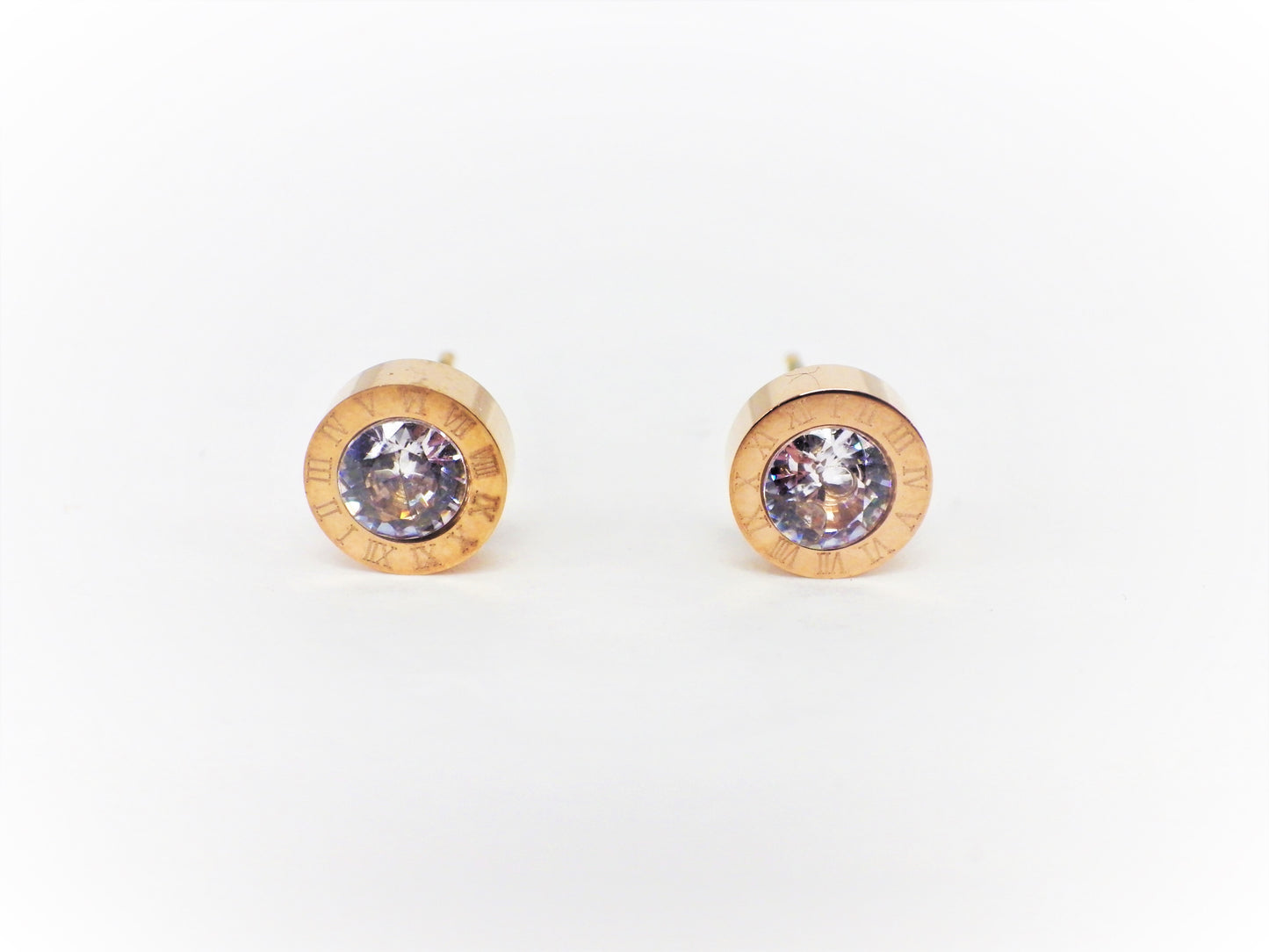 BO petites rondes or rose cristal chiffres romains - Rouge Inox