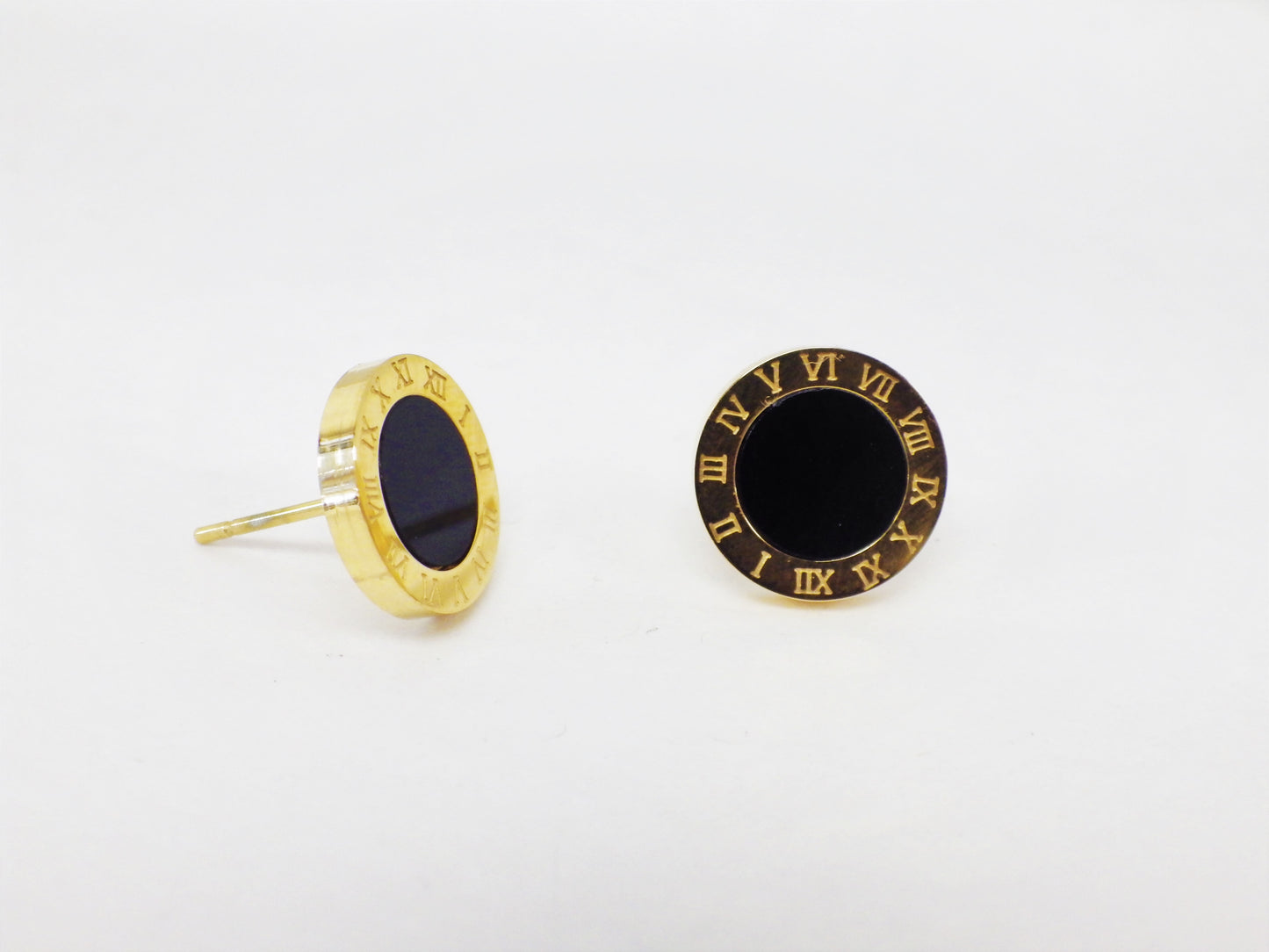 BO petites rondes or et noir chiffres romains - Rouge Inox