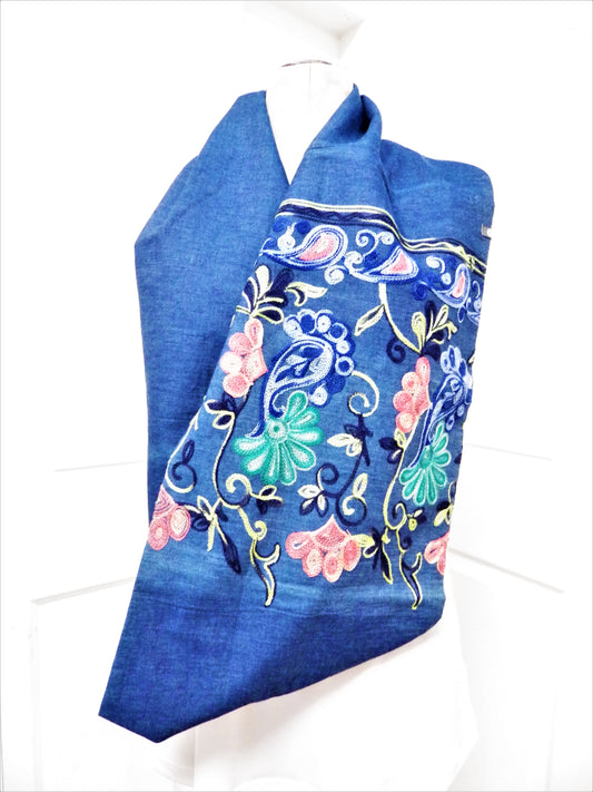 Foulard fleur brodées jean - Baluchon