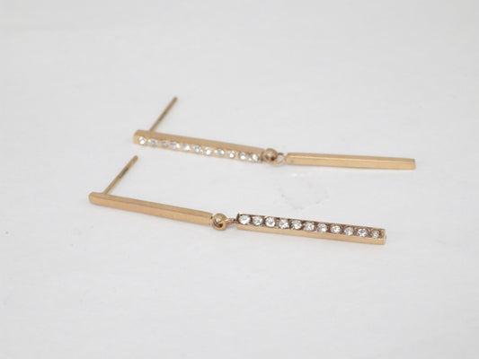 BO double tiges avec zircon or rose- Rouge inox