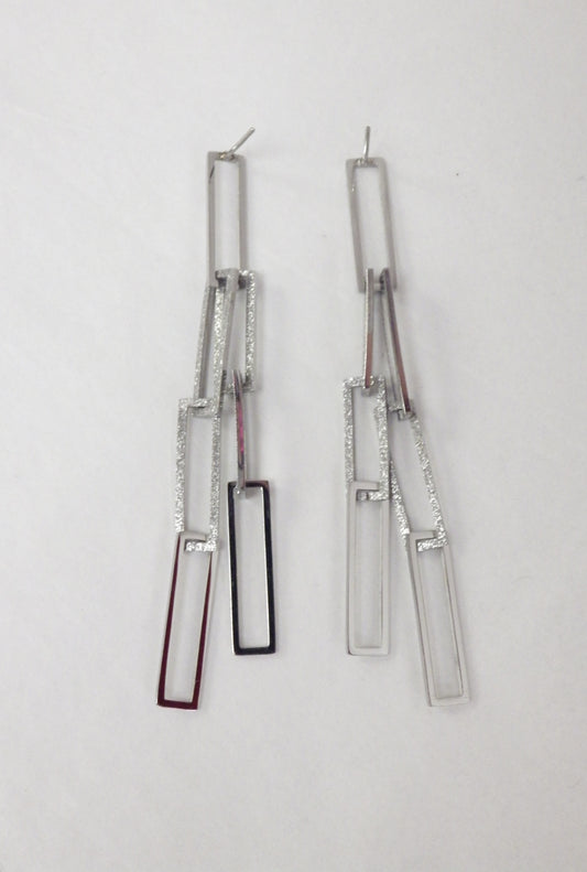 BO grosse chaîne et rectangle argent - Rouge inox