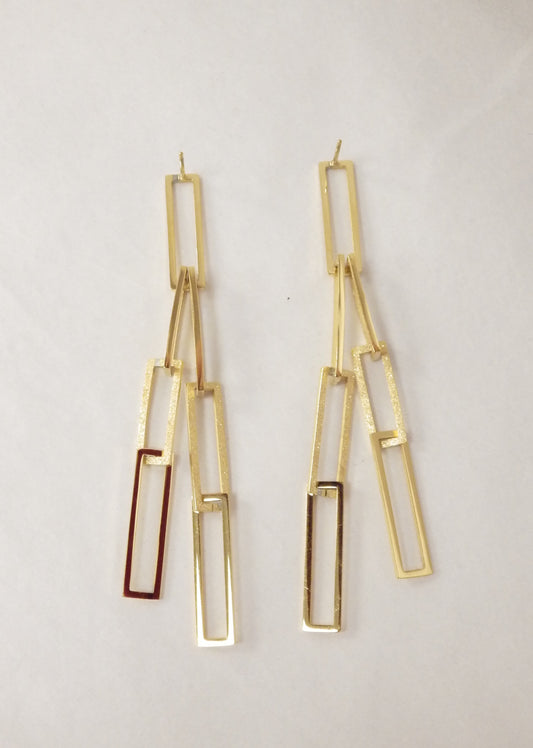 BO grosse chaîne et rectangle or - Rouge inox