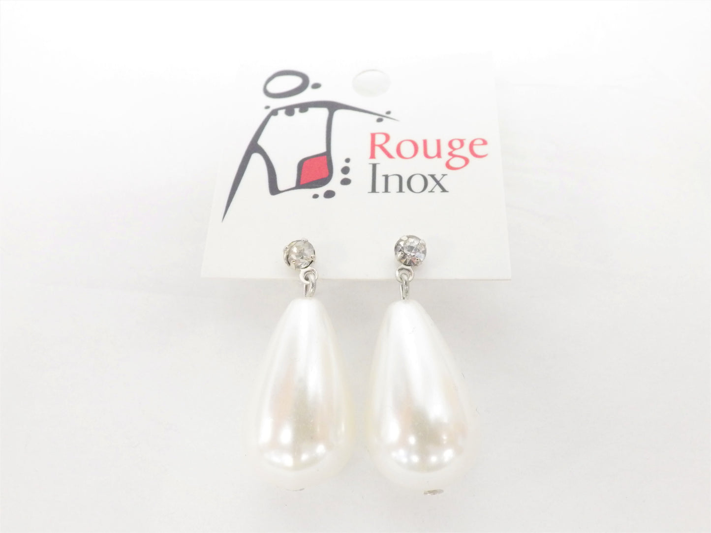 BO grosse perle avec zircon - Rouge inox