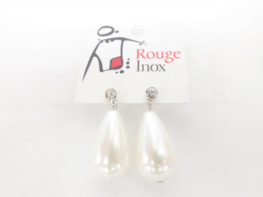 BO grosse perle avec zircon - Rouge inox