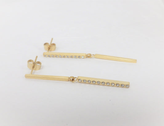 BO double tige avec zircon or - Rouge inox