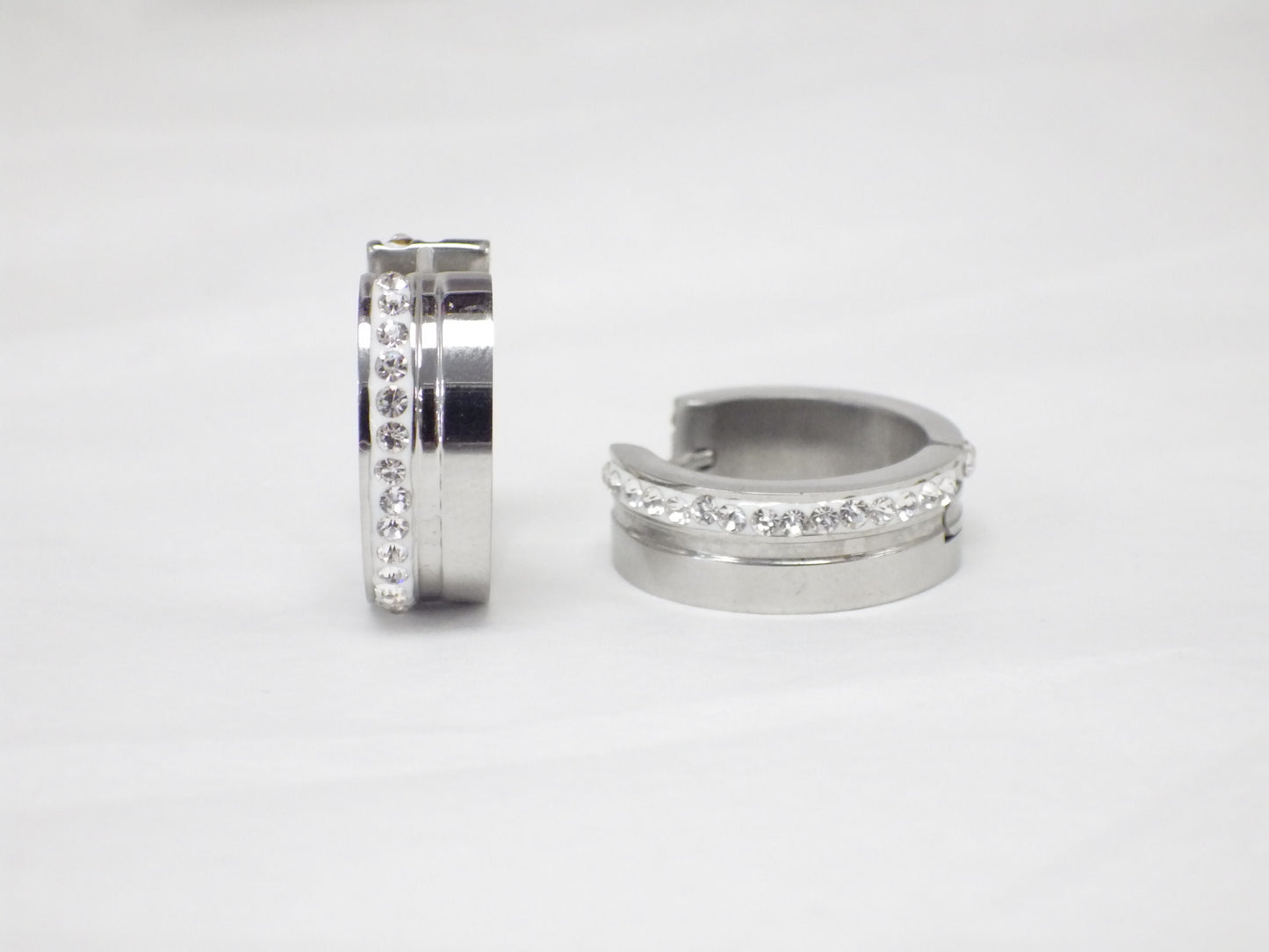 BO anneau avec zircon et rainure argent - Rouge Inox