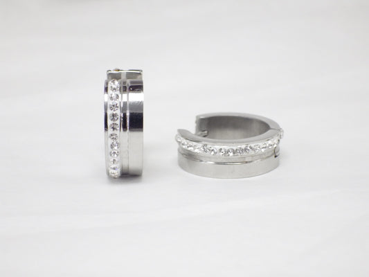 BO anneau avec zircon et rainure argent - Rouge Inox