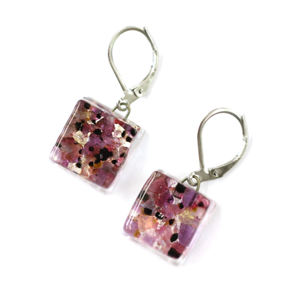 Boucles d'oreille Carré motifs - Créart (plusieurs couleurs disponibles)