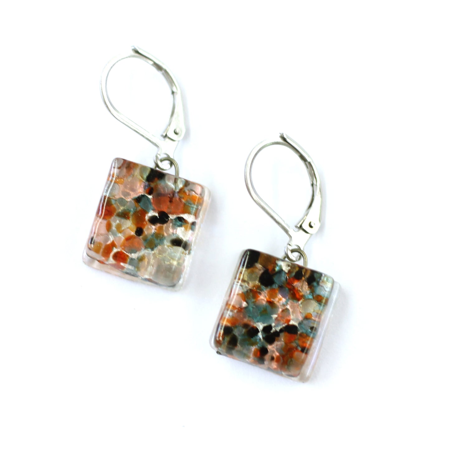 Boucles d'oreille Carré motifs - Créart (plusieurs couleurs disponibles)