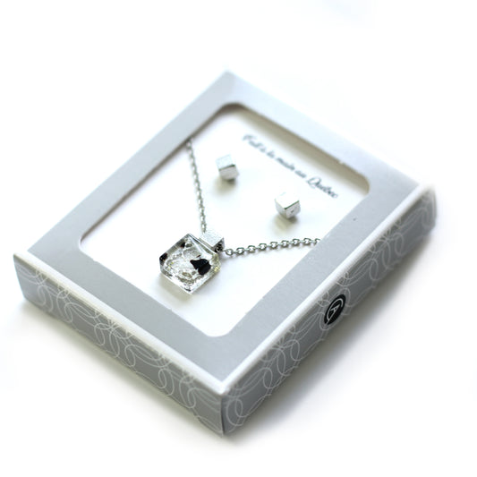 Ensemble cube bleu et noir (Pendentif et boucles d'oreilles) - Créart