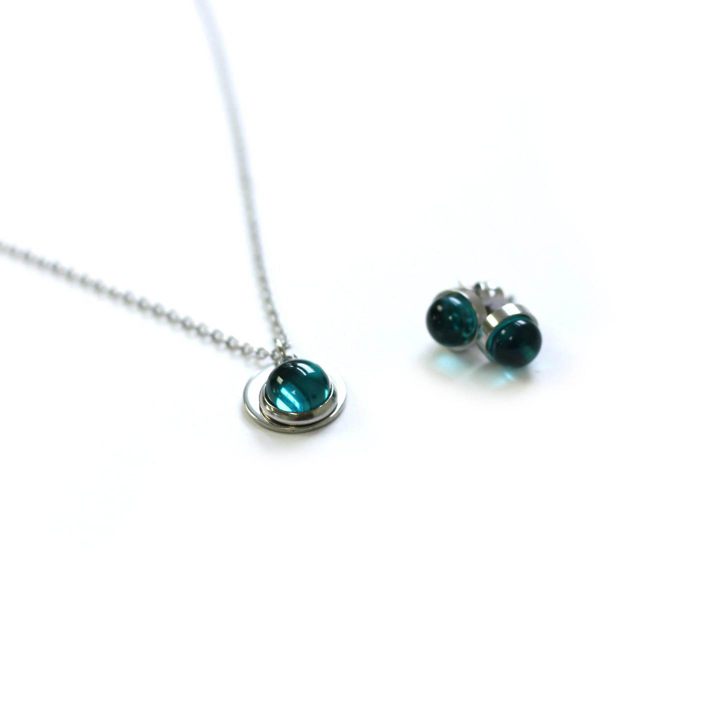 Ensemble médaillon aqua (Pendentif et boucles d'oreilles) - Créart