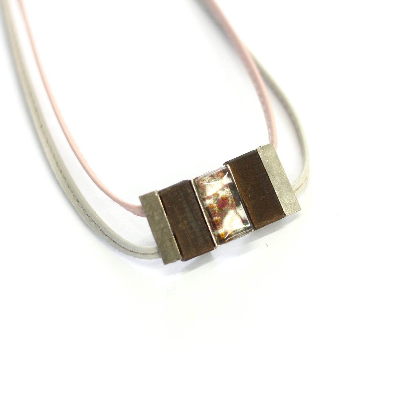 Scandinavian necklace wood on leather - Créart