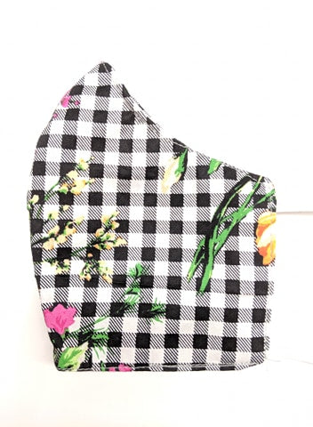 Carreaux noirs et blancs & fleurs