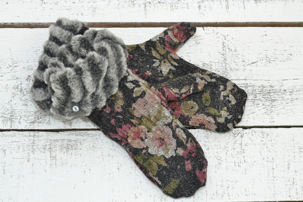 Mitaine Grise Fleur - Baluchon