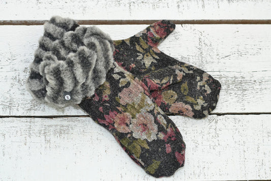 Mitaine Grise Fleur - Baluchon