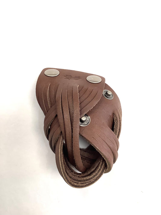 Bracelet cuir tressé brun pâle épais