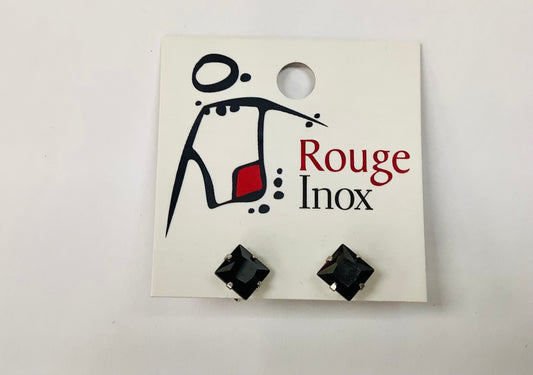 BO zircon carré noir  6mm- Rouge Inox